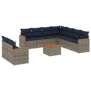 vidaXL Salon de jardin 10 Pièces avec coussins gris résine tressée