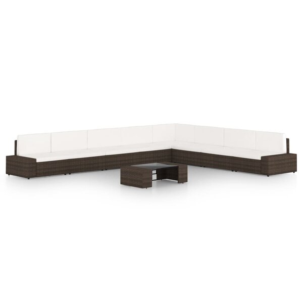 Salon de jardin meuble d'extérieur ensemble de mobilier 9 pièces avec coussins marron résine tressée 02_0018056