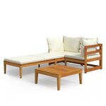 vidaXL Salon de jardin 3 Pièces avec coussins blanc crème Bois d'acacia