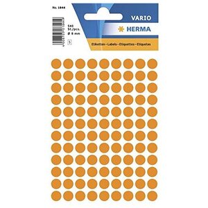 Etui de 540 étiquettes multi-usages diamètre 8 mm orange fluo herma