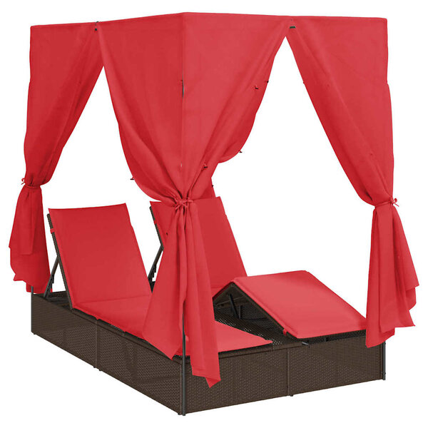 vidaXL Transat double avec toit Marron 205 x 129 x 200 cm Rattan PE