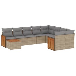 vidaXL Salon de jardin avec coussins 10 Pièces beige résine tressée
