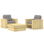 vidaXL Salon de jardin 3 Pièces avec coussins bois de pin imprégné