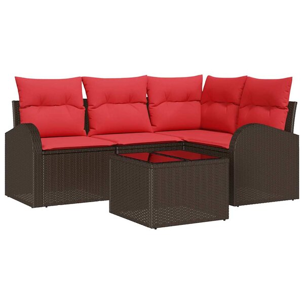 vidaXL Ensemble de canapé de jardin 5 Pièces Marron et rouge Poly rotin