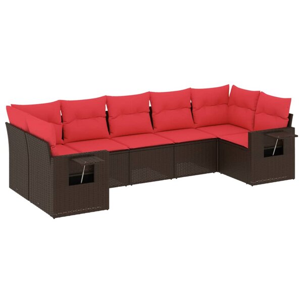 vidaXL Salon de jardin avec coussins 7 Pièces marron résine tressée