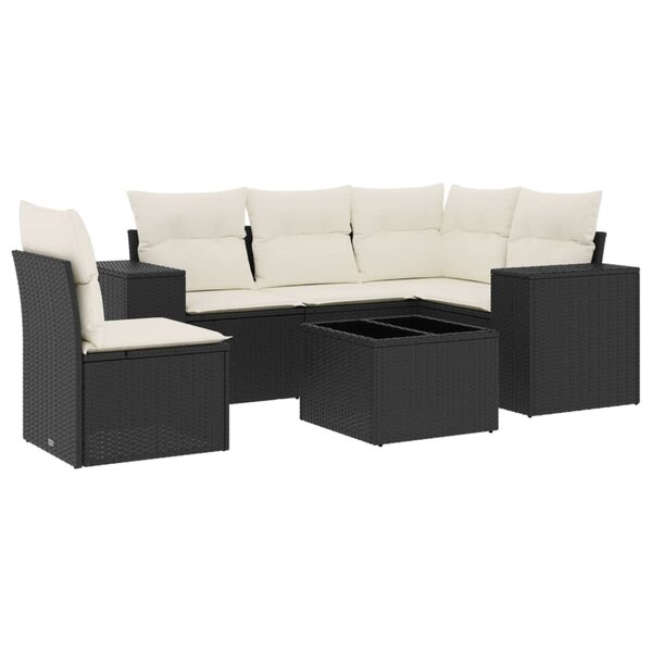 vidaXL Salon de jardin 6 Pièces avec coussins noir résine tressée