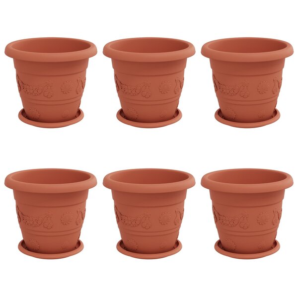 vidaXL Pots de plantes 6 Pièces Rouge brique Ø 26 x 21.5 cm Plastique