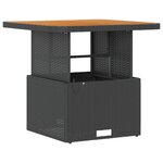 Ensemble de salle à manger de jardin 3 pièces avec coussins en poly rotin noir et acacia