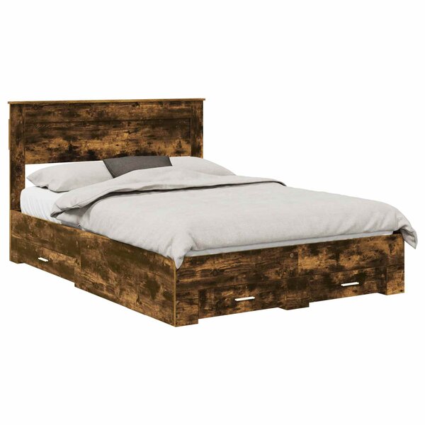 vidaXL Cadre de lit Chêne fumé 150 x 200 cm Bois d'ingénierie
