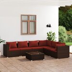 vidaXL Salon de jardin 7 Pièces avec coussins Résine tressée Marron