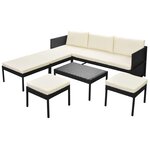 vidaXL Salon de jardin 6 Pièces avec coussins résine tressée noir