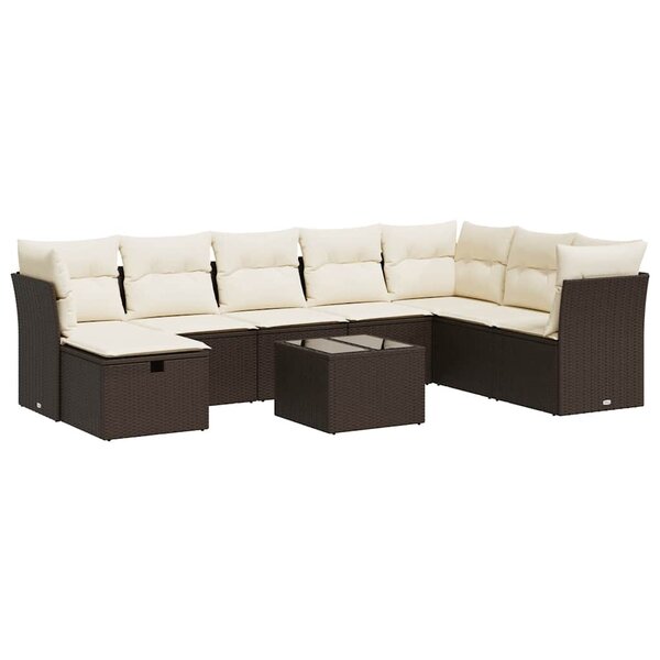 vidaXL Salon de jardin avec coussins 9 Pièces marron résine tressée
