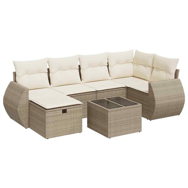 vidaXL Salon de jardin avec coussins 7 Pièces beige résine tressée