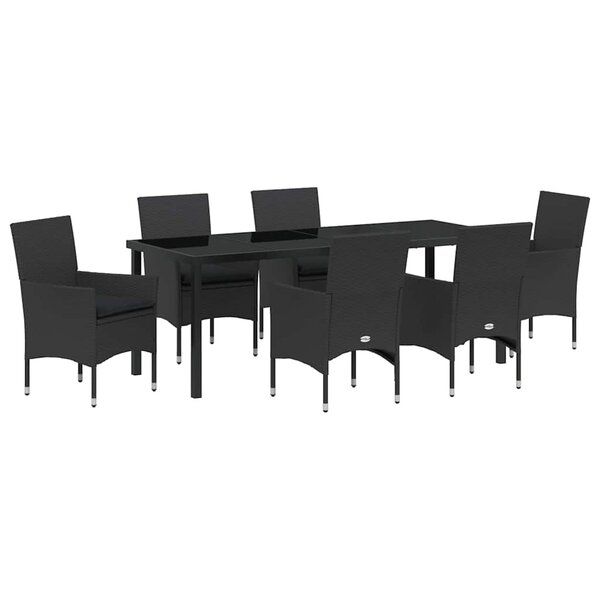 vidaXL Ensemble de salle à manger pour jardin 7 Pièces Noir polyrotin