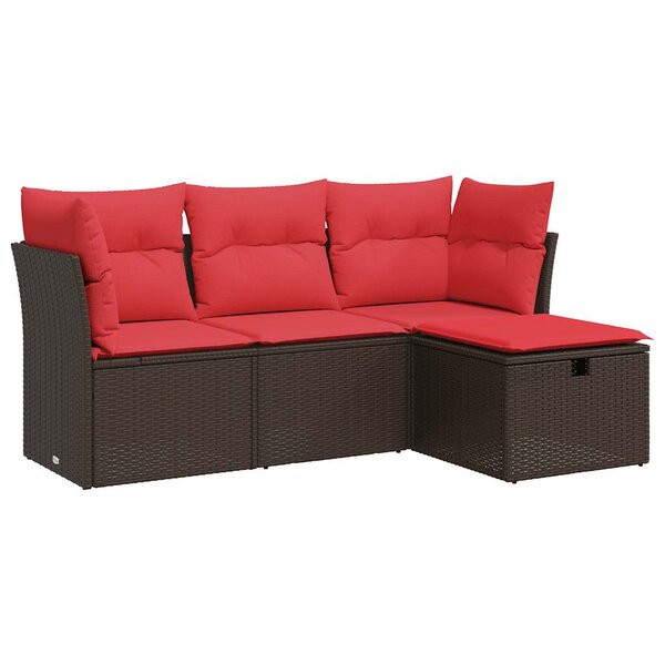 vidaXL Salon de jardin 4 Pièces avec coussins marron résine tressée