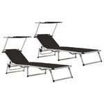 vidaXL Chaises longues pliables et toit lot de 2 Aluminium textilène