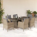 vidaXL Ensemble à manger de jardin et coussins 7 Pièces beige poly rotin