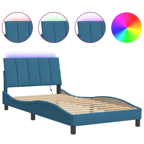 vidaXL Cadre de lit avec LED sans matelas Hanko bleu 100x200 cm velours