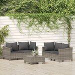 vidaXL Salon de jardin 5 Pièces avec coussins Gris Résine tressée