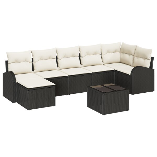 vidaXL Canapé de jardin 7 pièces avec coussins en poly rattan marron