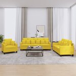 vidaXL Ensemble de canapés 3 Pièces avec coussins jaune clair tissu