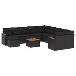 vidaXL Salon de jardin 12 Pièces avec coussins noir résine tressée