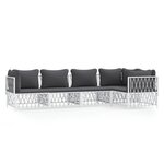 Salon de jardin meuble d'extérieur ensemble de mobilier avec coussins 5 pièces blanc acier 02_0018303