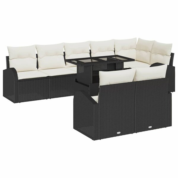 vidaXL Ensemble de canapé de jardin avec coussin 9 Pièces Noir et crème