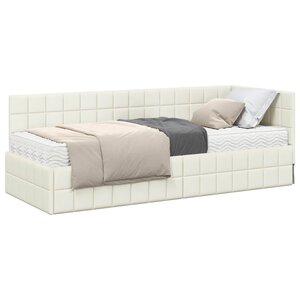 vidaXL Cadre de lit d'angle avec matelas 2 Pièces Crème Velours