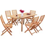 Ensemble repas de jardin 4-6 personnes - Eucalyptus FSC - Table extensible  120 - 180 x 80 cm + 6 chaises pliantes