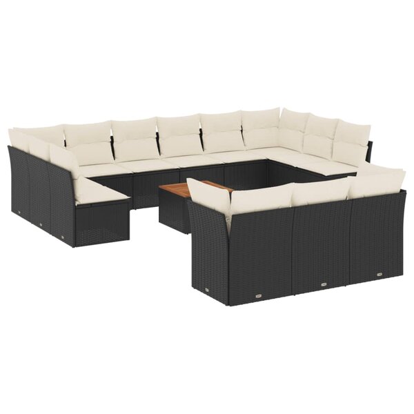 vidaXL Salon de jardin avec coussins 14 Pièces noir résine tressée