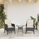 vidaXL Chaises de jardin avec coussins lot de 2 noir résine tressée