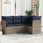 vidaXL Salon de jardin 4 Pièces avec coussins gris résine tressée