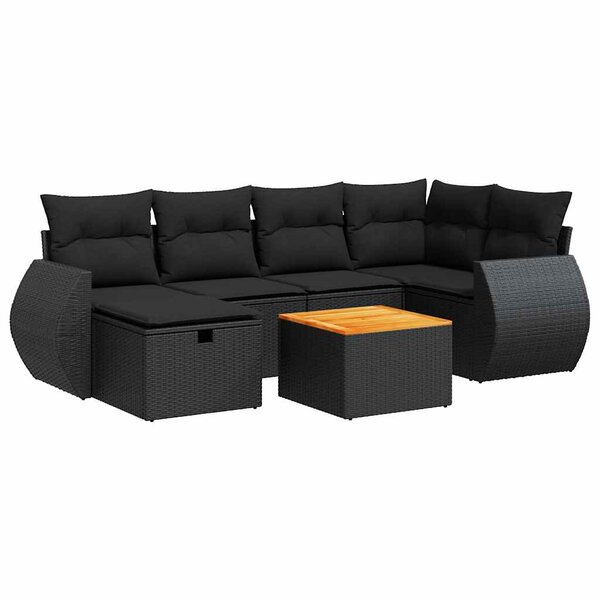 vidaXL Salon de jardin 7 Pièces avec coussins noir résine tressée