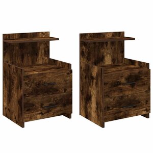 vidaXL Tables de chevet 2 pièces avec 2 tiroirs Chêne fumé 40 x 36 5 x 62 cm