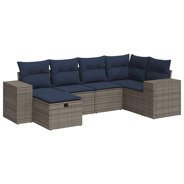vidaXL Salon de jardin 6 Pièces avec coussins gris résine tressée
