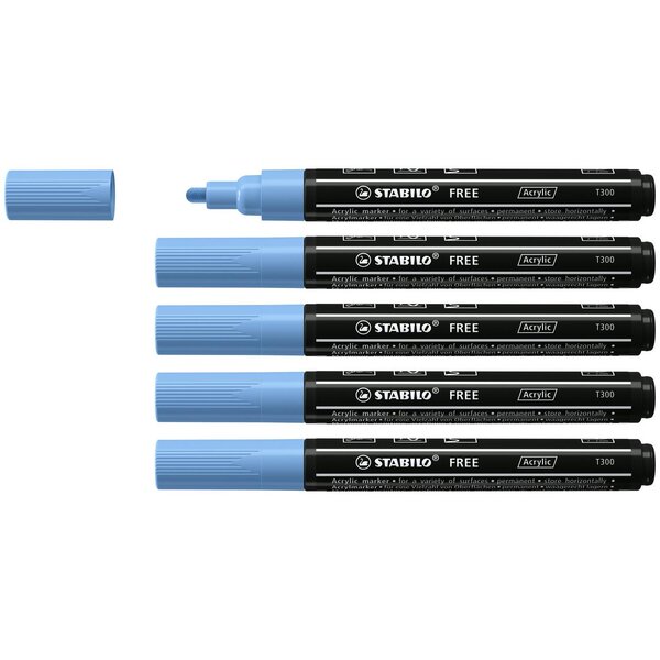 Marqueur pointe moyenne FREE acrylic T300 bleu cobalt x 5 STABILO