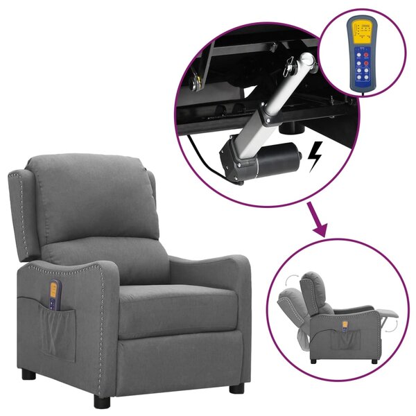 vidaXL Fauteuil de massage inclinable Gris clair Tissu