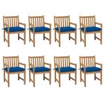 vidaXL Chaises de jardin lot de 8 avec coussins bleu Bois teck solide