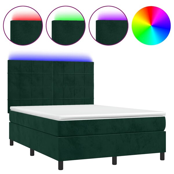 vidaXL Sommier à lattes de lit matelas et LED Vert foncé 140x190 cm