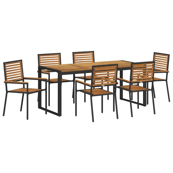 vidaXL Ensemble de salle à manger pour jardin 7 Pièces Noir et Marron