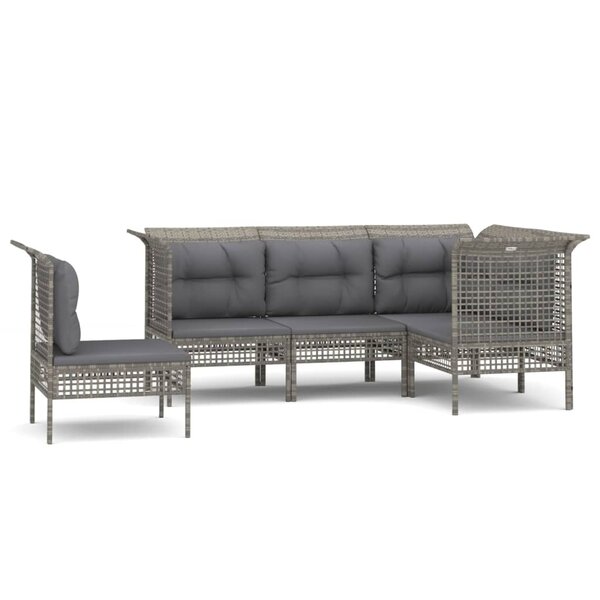 vidaXL Salon de jardin 5 Pièces avec coussins Gris Résine tressée
