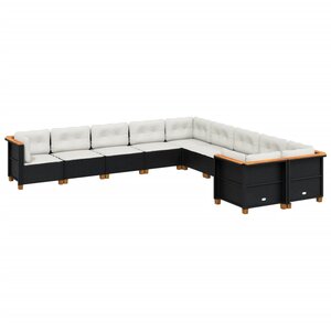vidaXL Salon de jardin 10 Pièces avec coussins noir résine tressée