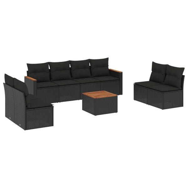 vidaXL Salon de jardin 9 Pièces avec coussins noir résine tressée