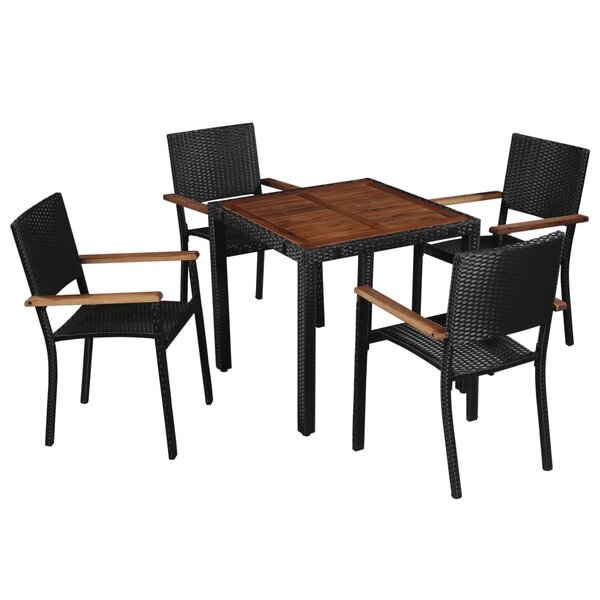vidaXL Ensemble à manger d'extérieur 5 Pièces Rotin et bois d'acacia Noir