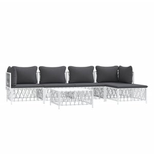 Salon de jardin meuble d'extérieur ensemble de mobilier avec coussins 6 pièces blanc acier 02_0018319
