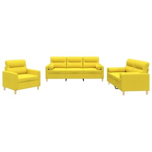 vidaXL Ensemble de canapés 3 Pièces avec coussins jaune clair tissu