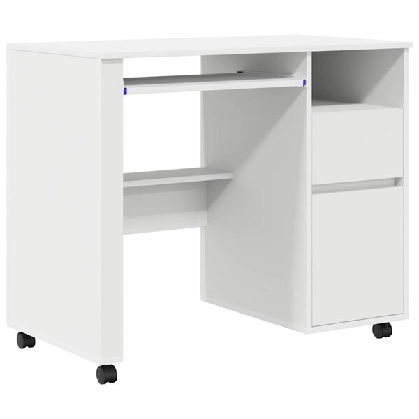 vidaXL Bureau avec roues Blanc 91 x 50 x 77 cm Bois d'ingénierie