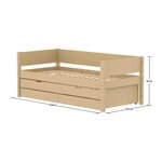 Flexa WHITE Banquette-lit 90 x 200 cm avec dossier Lit gigogne et 2 tiroirs Beige sable