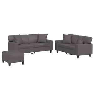 vidaXL Ensemble de canapés 3 Pièces avec coussins gris similicuir